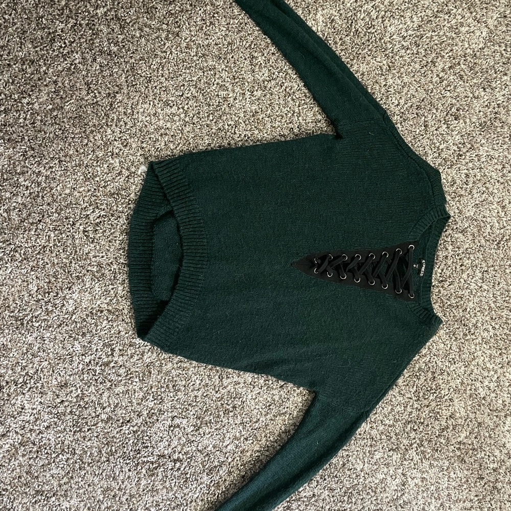 Xs express green tie up sweater